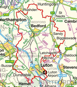 Map of Bedfordshire County, United Kingdom