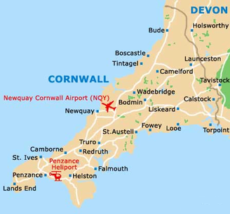 Map of Cornwall County, United Kingdom