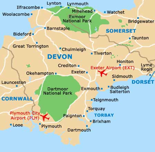 Map of Devon County, United Kingdom