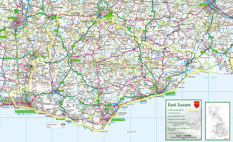 Political Map of East Sussex County, United Kingdom