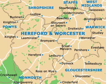 Map of Arms of Herefordshire County, United Kingdom