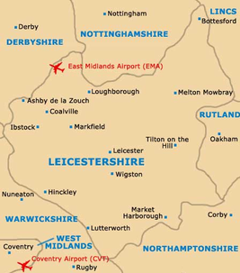 Map of Leicestershire County, United Kingdom