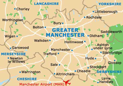 Map of Greater Manchester County, United Kingdom