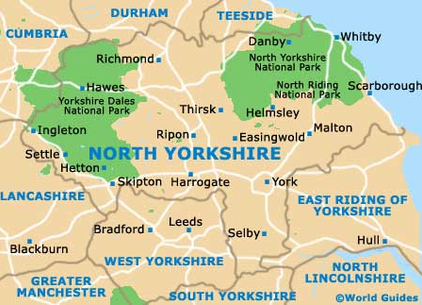 Map of The North Riding of Yorkshire County, United Kingdom