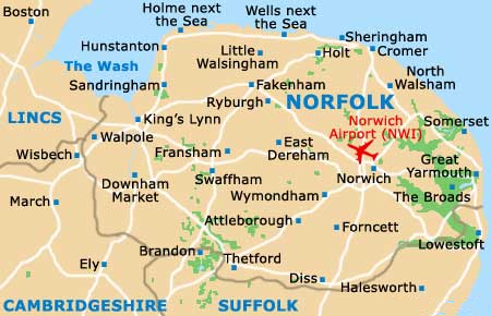 Map of Norfolk County, United Kingdom