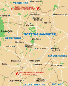 Map of Nottinghamshire County, United Kingdom