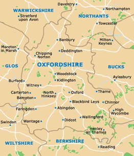Map of Oxfordshire County, United Kingdom