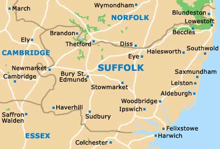 Map of Suffolk County, United Kingdom