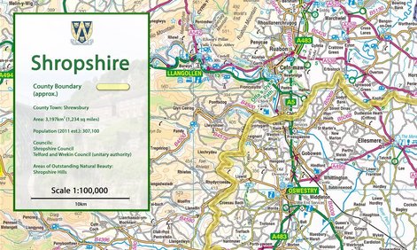 Map of Shropshire County, United Kingdom