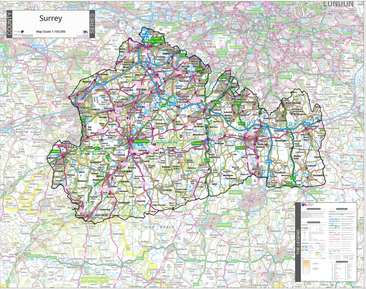 Map of Surrey County, United Kingdom