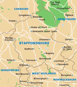 Map of Staffordshire County, United Kingdom
