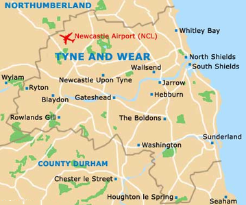 Map of Tyne & Wear County, United Kingdom