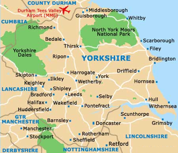 Map of The West Riding of Yorkshire County, United Kingdom