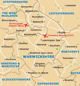 Map of Warwickshire County, United Kingdom