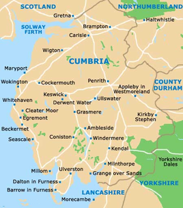 Map of Cumbria County, United Kingdom