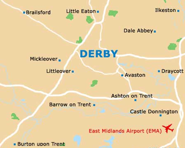 Map of Derbyshire County, United Kingdom