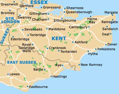 Map of East Sussex County, United Kingdom
